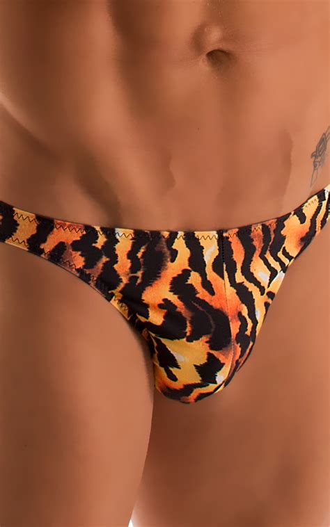 Mens Bikini Brief Swimsuit In Super Thinskinz Wild Tiger