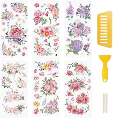 Wandic Sheets Rub On Transfer Stickers Spring Flower Decals