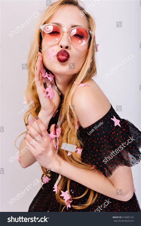 Sexy Blonde Woman Giving Kiss Camera Stock Photo 616085135 Shutterstock
