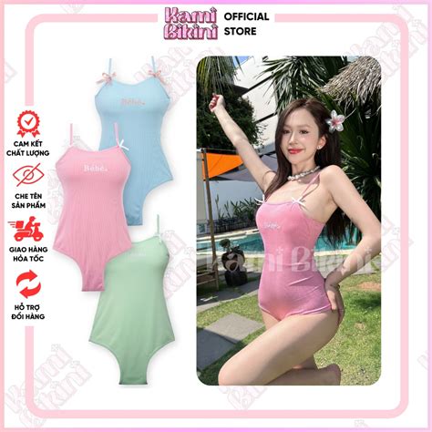 HÀ NỘI Bikini 1 mảnh đính nơ dễ thương sẵn đêm mút Đồ bơi liền thân cho nữ phong cách ngọt