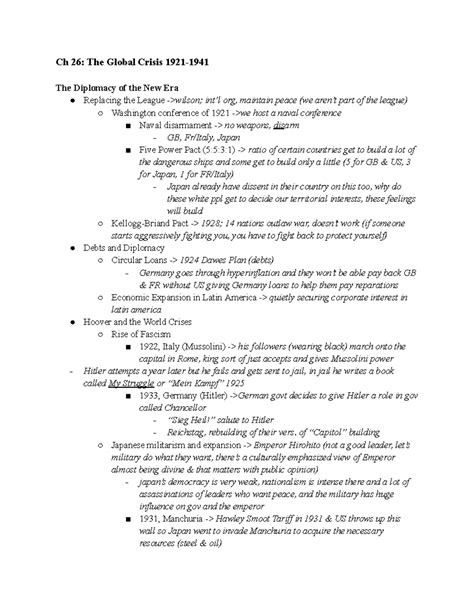 Unit 209: APUSH Notes on Chapter 26 - The Global Crisis and Diplomacy