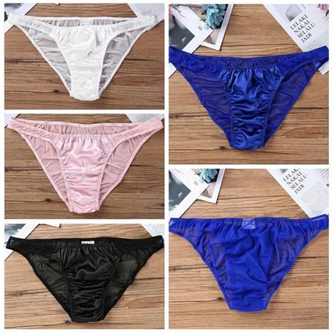 Us Mens Briefs Satin Silk G String Mesh Butt Sheer Bikini Panties Sissy Lingerie Ebay