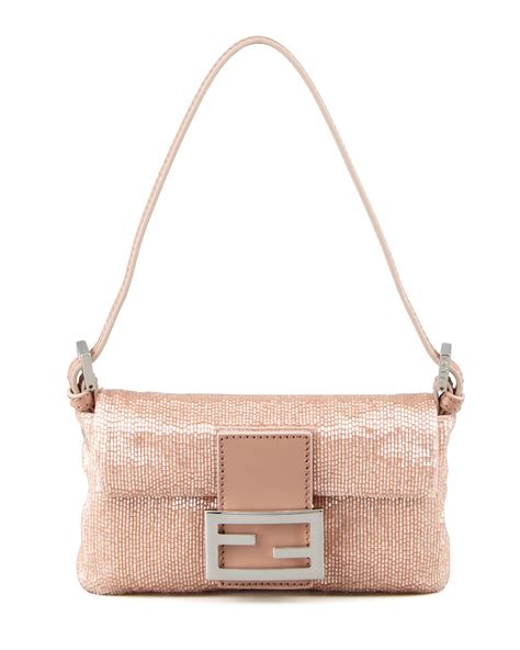 Fendi Glass Beaded Silk Mini Baguette Pink