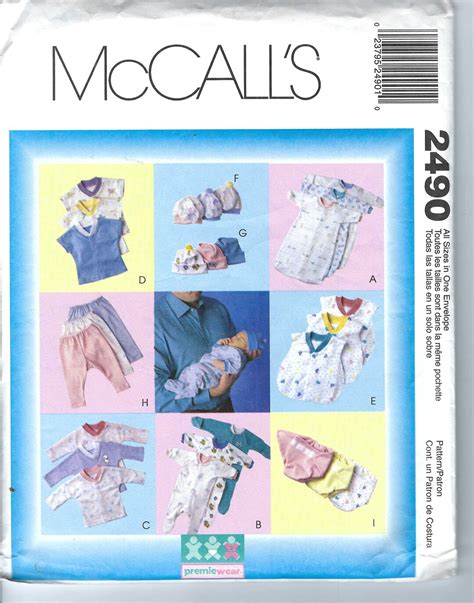 Uncut Vintage Mccalls Sewing Pattern 2490 All Baby Sizes Preemie