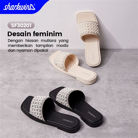 Jual Sharkwin Sandal Wanita Jelly Fashion Mutiara Slip On Wanita Slop