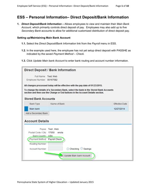 Direct Depositbank Information