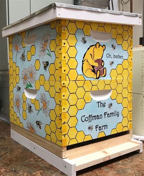 Painted Bee Hive with Winnie The Pooh Design