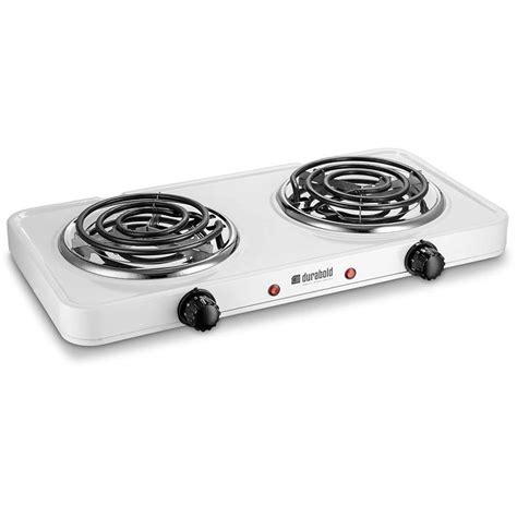 Double Electric Burner Countertop Hot Plate Stainless Steel Cast Iron 1000W 700W By Durabold
