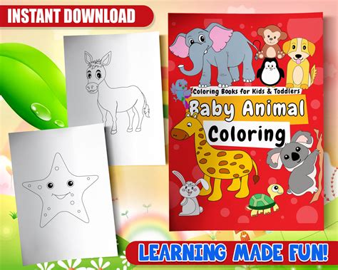 30 Baby Animal Coloring Pages Instant Download Coloring Book for Kids Cute Coloring Book Chibi ...