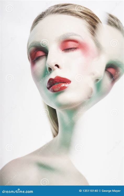 Nude Lady With Colorful Lipstick And Artistic Makeup Stock Photo Image Of Ellegant