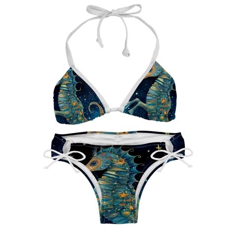 Hippocampus Detachable Sponge Adjustable Strap Bikini Set Two Pack