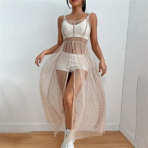 Robe De Plage Robe De Plage En Maille Pour Femmes Sexy Cover Up Pour Bikini Tunique Transparente