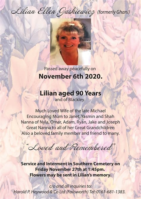 The family of the late Lilian Ellen Jaskiewicz (formerly Ghani) have