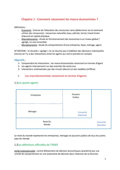 Chapitre 1 Macroéconomie S1 Chapitre 1 Comment Raisonnent Les