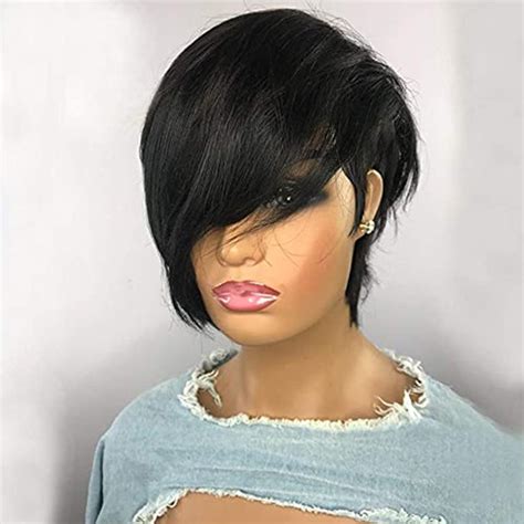 Buy Riconey Pixie Cut Wigs With Bangs Short Bob Wig Human Hair For