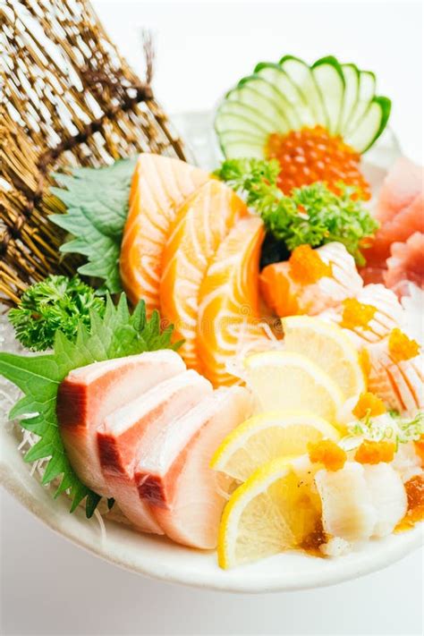 Raw And Fresh Mixed Sashimi With Salmon Tuna Hamaji And Other Stock