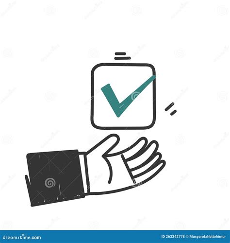 Hand Drawn Doodle Hand Showing Green Check Mark Illustration Vector