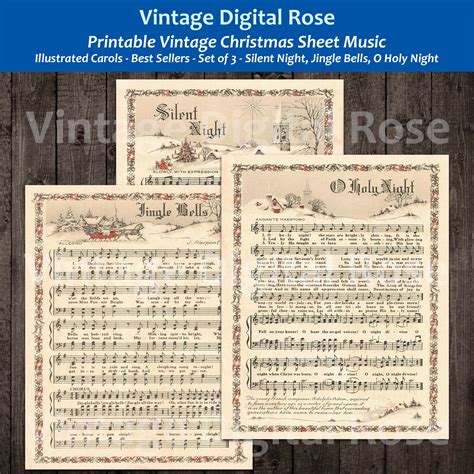 Printable Vintage Christmas Carols Color Illustrations Best Sellers To ...