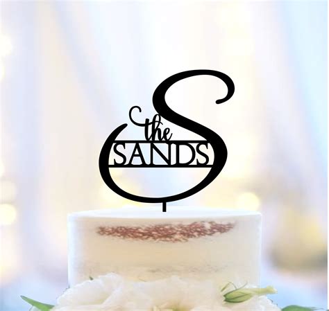 Acrylic Wedding Cake Topper ~ Initial With Last Name In Elegant Cursive Script Font ~ Any Letter