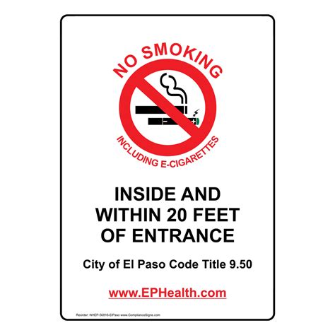 El Paso No Smoking Inside Sign Nhep 50816 El Paso