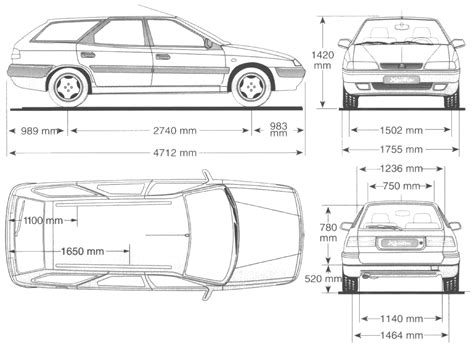 1995 Citroen Xantia Break Wagon Blueprints Free Outlines