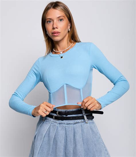 Кроп-топ #КТ0122, цвет голубой - купить женские кроп-топы оптом