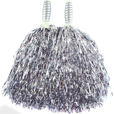Silver Cheerleading Pom Poms Standard Tinsel 2pk Party Delights