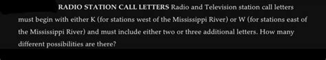 Solved RADIO STATION CALL LETTERS Radio and Television | Chegg.com