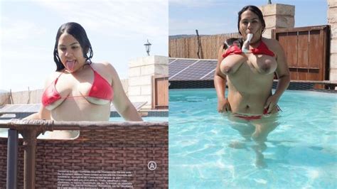 Cachonda Venezuelana Con Tetas Gigantes Mastrubando Con Dildo En Su Jardín Privado Más un Baño Frío