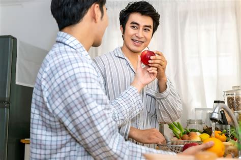 Premium Photo Asian Homosexual Couple Happy And Funny Cooking Salad At Kitchen Concept Lgbt Gay