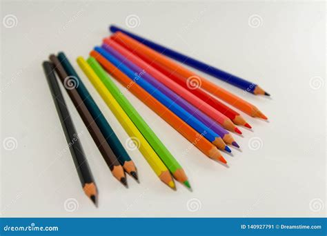 Multiple Colored Pencils On A White Background Stock Image Image Of