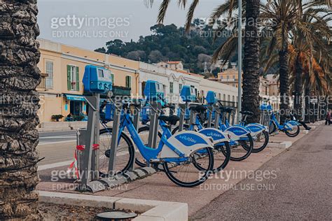 Row Of Rental Velobleu Bikes Parked On The Promenade Des Anglais In