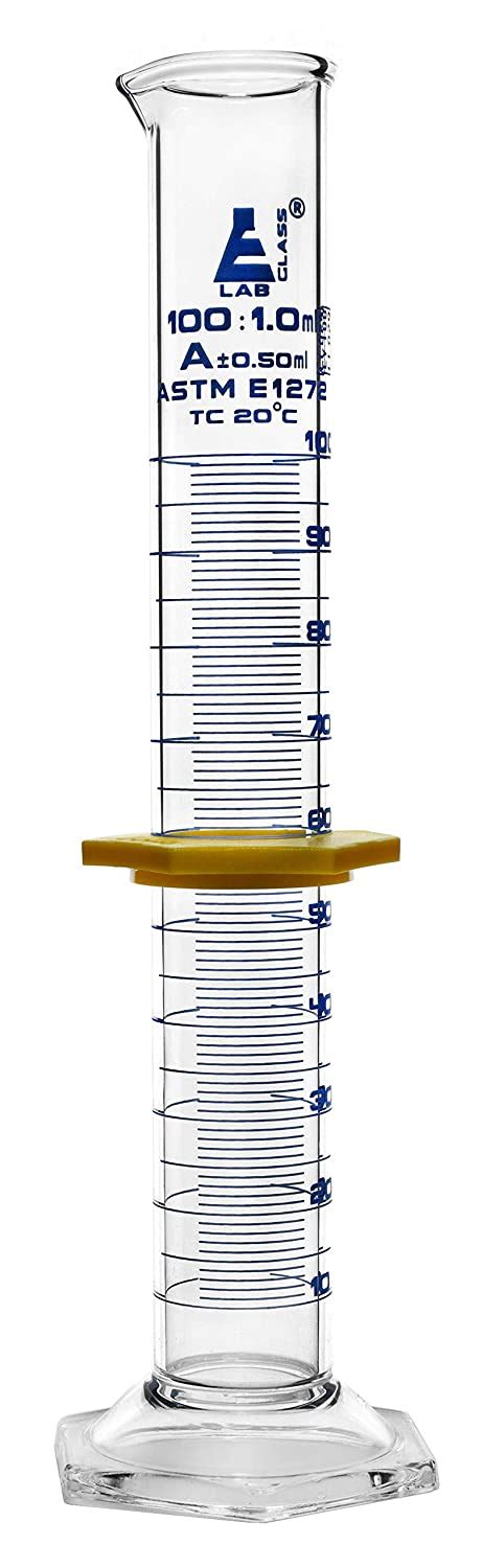 Graduated Cylinder 100ml Astm Class A Tolerance ±050ml Protective Collar Hexagonal Base