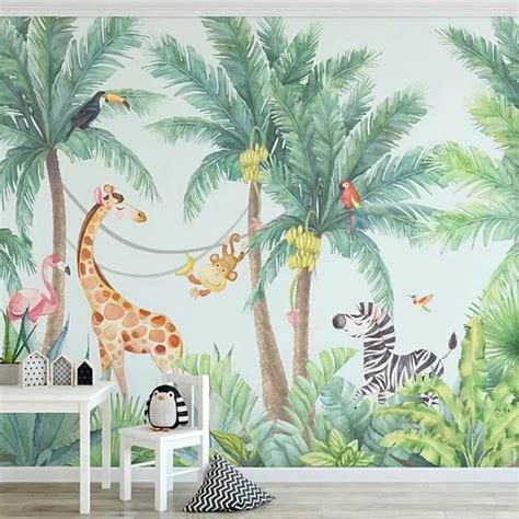 Wall Mural Photo Wallpaper Panorama of jungle with animals Nr. u74709 ...