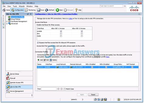 10 2 1 9 Lab Configure A Site To Site IPsec VPN Using ISR CLI And ASA