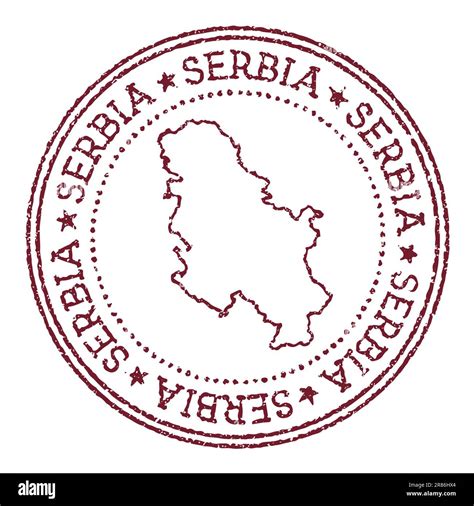 Serbia Round Rubber Stamp With Country Map Vintage Red Passport Stamp