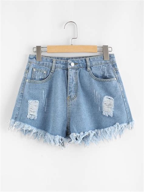 Raw Hem Ripped Denim Shorts Teen Fashion Outfits Denim Shorts Women