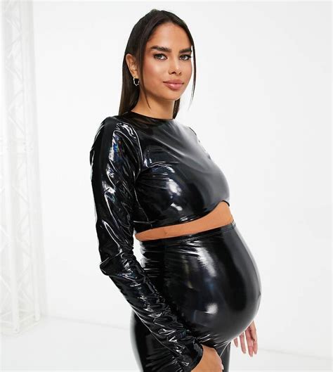 Naked Wardrobe Maternity Vinyl Underbust Crop Top In Black ShopStyle