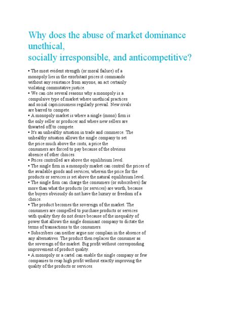 Why Does The Abuse Of Market Dominance Unethical Pdf