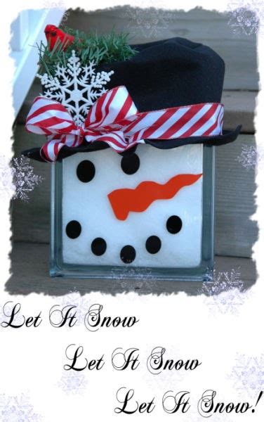 Embroidery Garden Snowman Glass Block