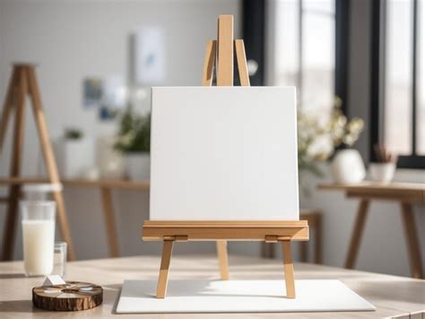 Premium AI Image White Canvas On Wooden Easel With Copy Space