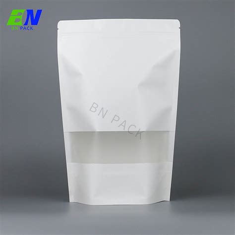 Stock Plain Stand Up Resealable Food Grade White Kraft Paper Bags With