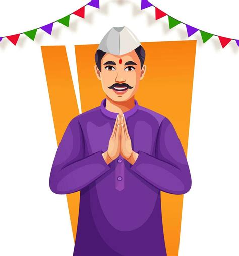 Indian Marathi Man Showing Namaste Or Welcome Gesture Eps 10 Vector