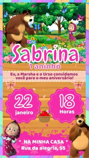 Convite Anivers Rio Masha E O Urso Edite Gr Tis Nosso Editor Online