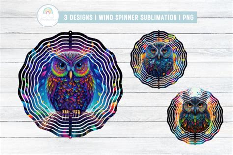 Colorful Owl Wind Spinner Sublimation Graphic By Rainbowtown Creative