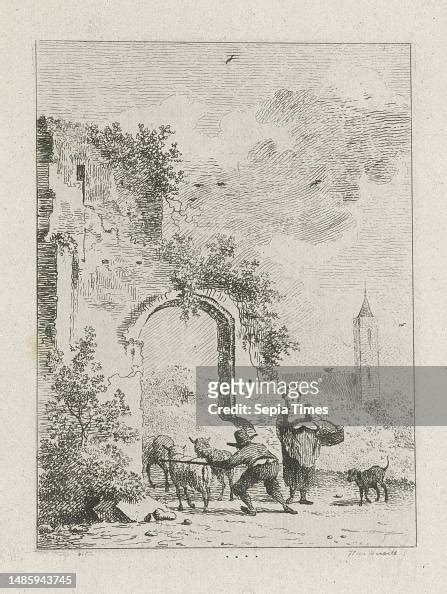 A Shepherd Drives His Flock Of Sheep Through A Gate Next To Him A