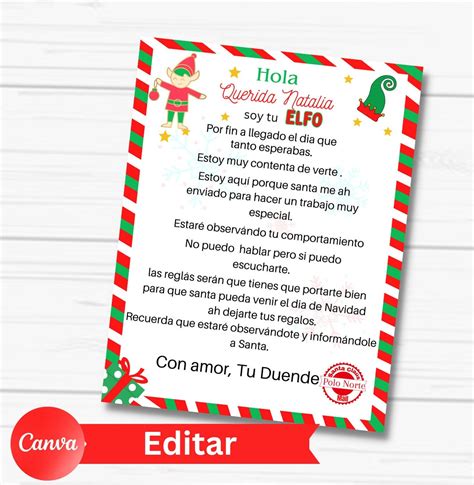 Carta De Elf Carta Elf Espa Ol Editable Carta Elf Elf Editable