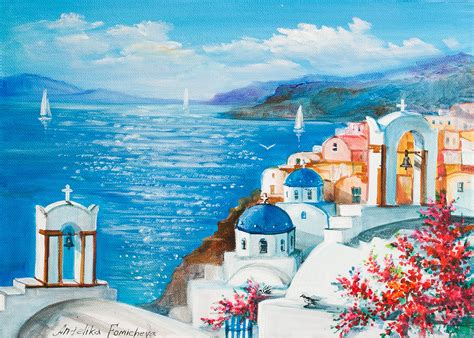 Santorini Landscape Original Oil Painting Greek Island Art On Canvas