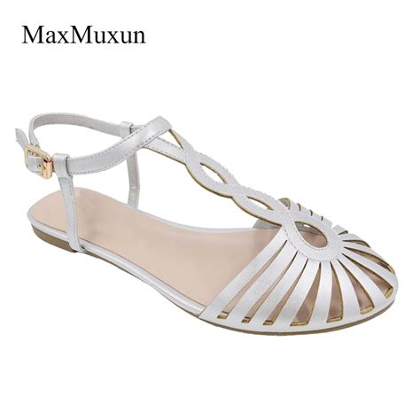 Maxmuxun Gladiator Sandals Women Summer Flats Cute Ladies White Flat