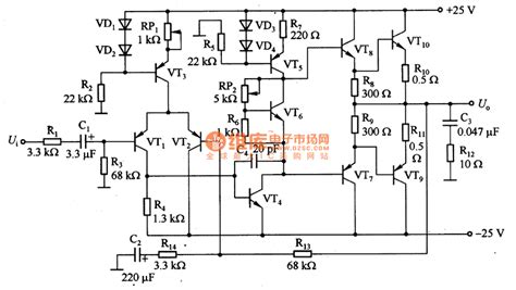 晶体管音频功率放大器电路图 仪表放大器电路 维库电子市场网